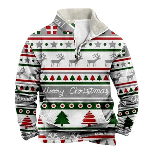 Weihnachtspullover Herren Norweger Pullover Merry Christmas Sweatshirt Lustig Weihnachtspulli Pullover Männer Weihnachtspullover Familie Set Langarmshirt Rentier Santa Schnee Prints Weiß L von Generic