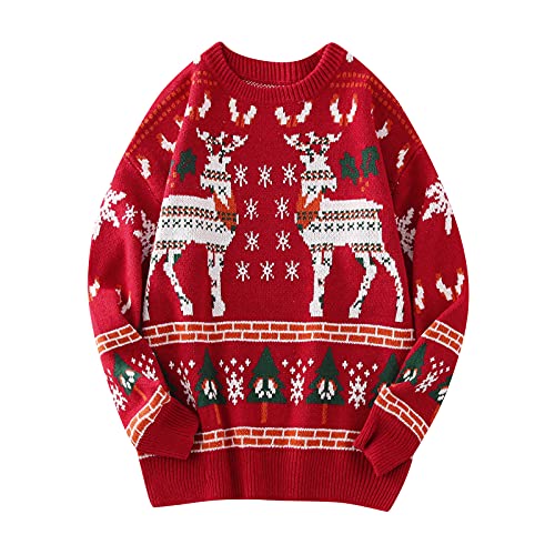 Weihnachtspullover Herren Strick- Weihnachts Strickpulli Herren Langarm,Weihnachten Pullover Herren Rundhals mit Rentier Weihnachtsmotiv Stylische Lose Weihnachtspulli Unisex Christmas Sweater von Generic