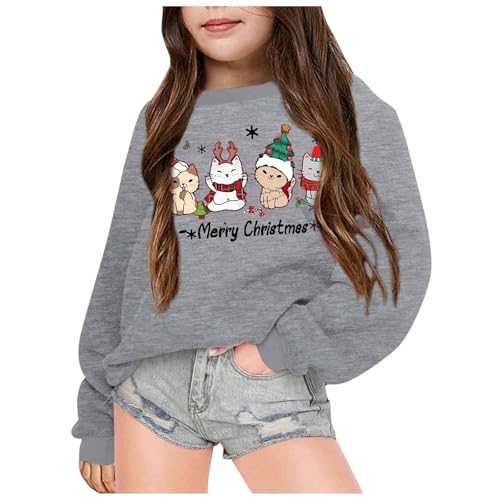 Weihnachtspullover Kinder Mädchen Weihnachten Sweatshirt Pullover Lässiges Weihnachtsshirt für Mädchen mit süßem Katzen-Grafik Weihnachtspulli Weihnachtsoutfit Weihnachtskleidung von Generic