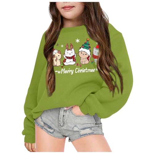 Weihnachtspullover Kinder Mädchen Weihnachten Sweatshirt Pullover Lässiges Weihnachtsshirt für Mädchen mit süßem Katzen-Grafik Weihnachtspulli Weihnachtsoutfit Weihnachtskleidung von Generic