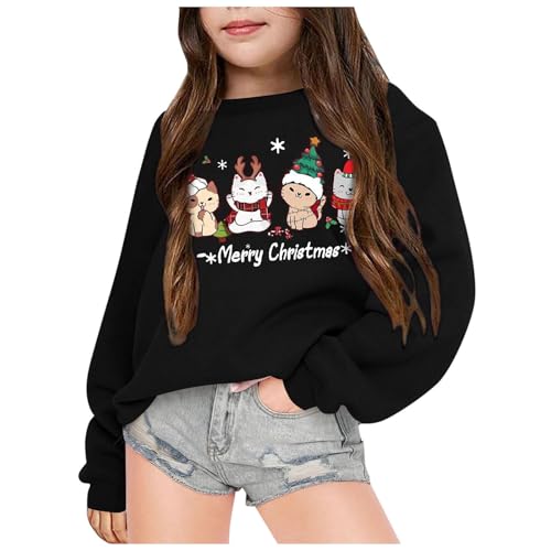 Weihnachtspullover Kinder Mädchen Weihnachten Sweatshirt Pullover Lässiges Weihnachtsshirt für Mädchen mit süßem Katzen-Grafik Weihnachtspulli Weihnachtsoutfit Weihnachtskleidung von Generic