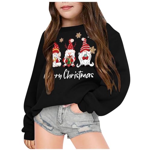 Weihnachtspullover Kinder Mädchen Weihnachten Sweatshirt Pullover Mädchen Christmas Weihnachtsoutfit Weihnachtspulli Weihnacht Weihnachtsmann Weihnachtskleidung für 3-12 Jahre (Black, 8-10 Years) von Generic