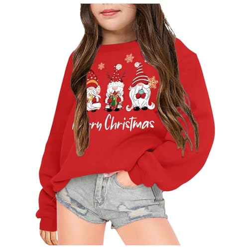 Weihnachtspullover Kinder Mädchen Weihnachten Sweatshirt Pullover Mädchen Christmas Weihnachtsoutfit Weihnachtspulli Weihnacht Weihnachtsmann Weihnachtskleidung für 3-12 Jahre (Red, 7-8 Years) von Generic