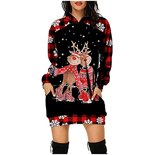 Weihnachtspullover Kleider Damen Rot Weinglas Lang Kapuzenpullover Weihnachten Pullover Sweatshirt Weihnachts Hoodie Lang Baumwolle Sweatkleid Weihnachtskleid Weihnachtspulli Christmas Sweater Frauen von Generic