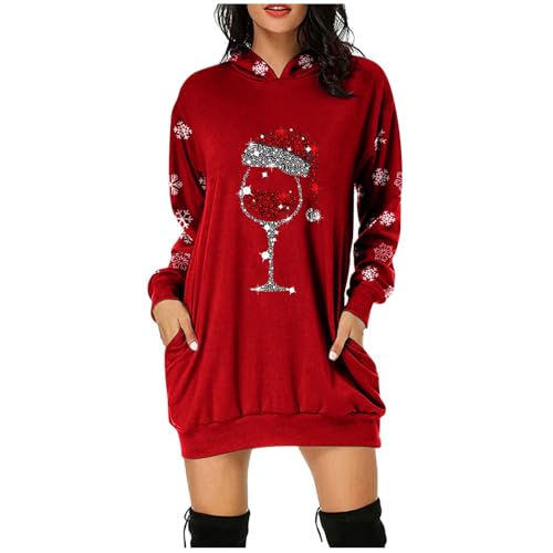 Weihnachtspullover Kleider Damen Rot Weinglas Lang Kapuzenpullover Weihnachten Pullover Sweatshirt Weihnachts Hoodie Lang Baumwolle Sweatkleid Weihnachtskleid Weihnachtspulli Christmas Sweater Frauen Weihnachtspullover Kleider Damen Rot Weinglas Lang Kapuzenpullover Weihnachten Pullover Sweatshirt Weihnachts Hoodie Lang Baumwolle Sweatkleid Weihnachtskleid Weihnachtspulli Christmas Sweater Frauen von Generic
