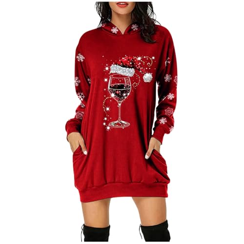Weihnachtspullover Kleider Damen Rot Weinglas Lang Kapuzenpullover Weihnachten Pullover Sweatshirt Weihnachts Hoodie Lang Baumwolle Sweatkleid Weihnachtskleid Weihnachtspulli Christmas Sweater Frauen Weihnachtspullover Kleider Damen Rot Weinglas Lang Kapuzenpullover Weihnachten Pullover Sweatshirt Weihnachts Hoodie Lang Baumwolle Sweatkleid Weihnachtskleid Weihnachtspulli Christmas Sweater Frauen von Generic