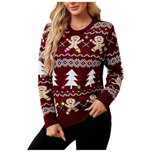 Weihnachtspullover Led Damen Christmas Sweater Damen mit Licht Weihnachtspulli Rundhals Strickpullover Xmas Pullover Weihnachten Weihnachtssweater Jumper Pulli Weihnachtsmotiv Weihnachtsoutfit von Generic