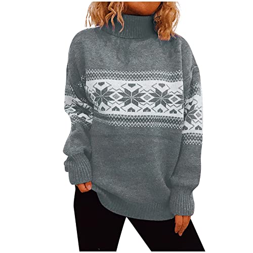 Weihnachtspullover Schneeflocken Pullover Damen Rollkragen Sweater Winter Warm Weihnachtspulli Langarm Gestrickte Jumper Sweatshirt Weihnachten Pulli Oberteile Tops von Generic