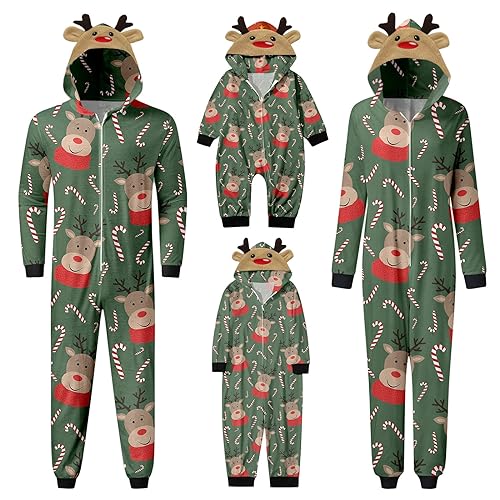 Weihnachtspyjama Familie Set, Jumpsuit Familie Pyjama Set Großkopf-Hirsch Druck Plaid Schlafoverall Nachtwäsche Onesie Anzug Herren Damen Mädchen Baby Einteiler Overall Weihnachten Chrismas Damen von Generic