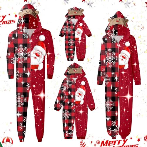 Weihnachtspyjama Familie Set, Jumpsuit Familie Pyjama Set Großkopf-Hirsch Druck Plaid Schlafoverall Nachtwäsche Onesie Anzug Herren Damen Mädchen Baby Einteiler Overall Weihnachten Chrismas Herren von Generic