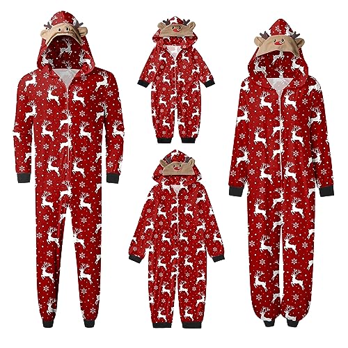 Weihnachtspyjama Familie Set,Sleepwear Rentier Nachthemd Overall Matching Pyjamas Schlafshirt Mit Kapuze Schlafanzug Strampler Weihnachts Eltern Kind Outfits Pyjama Set Winter Pyjamas Herren von Generic