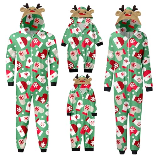 Weihnachtspyjama Familie Set,Weihnachten Pyjama Familie Set Overall Familie Einteiler Onesie Weihnachten Pyjama Set Nachtwäsche Hausanzug Jumpsuit Die Familie Reißverschluss Schlafanzug K026 von Generic