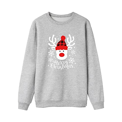 Weihnachtspyjama Familie Set Mamas Stil Herbst Winter Weihnachten Druck Damen Oberteil Sweatshirt Rundhals Langarm Pyjamas Solid Große Größe Top (Grau, M) von Generic