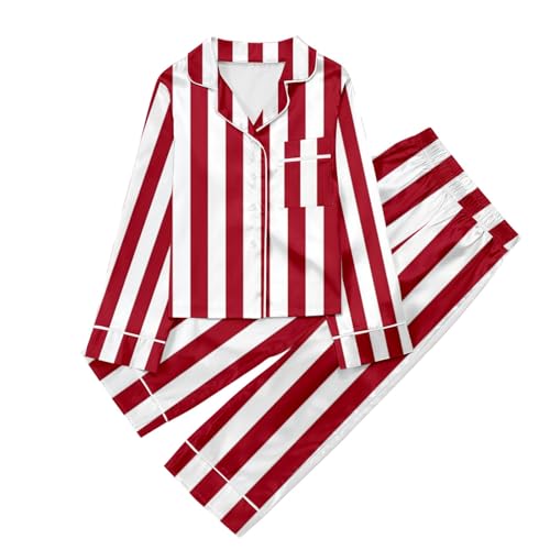Weihnachtspyjama Schlafanzug Kinder, Satin-Pyjama-Set für Mädchen und Frauen, 2 Stück, Seide, Nachtwäsche, Button-Down-Nachtwäsche für Kinder Black Friday Angebote (X-10-Rot, 13-14 Years) von Generic