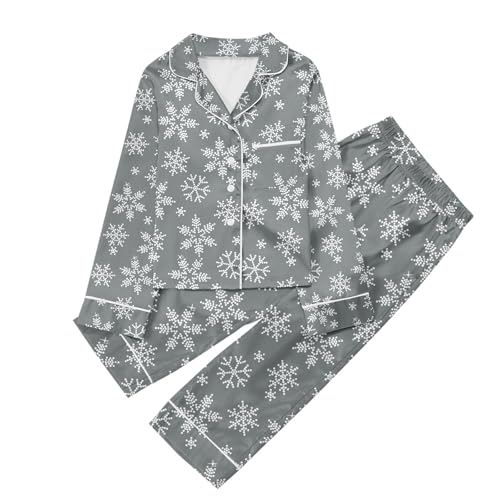 Weihnachtspyjama Seiden-Pyjama-Set für Kinder Button Down 2-teilig Nachtwäsche Langarm Seidiges Nachtwäsche-Pjs-Set (X-30-Grau, 13-14 Years) von Generic