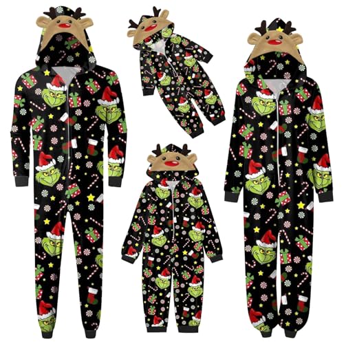 Weihnachtsschlafanzüge Jumpsuit Weihnachts Pyjama Set Damen Herren Kinder Kuschelig Hoodie mit Reißverschluss Kapuze Schlafanzug Einteiler Nachtwäsche Overall für die ganze Familie Set Herren von Generic