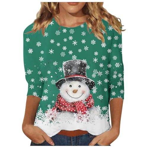 Weihnachtsshirt Damen 3/4 Arm Weihnachtsbluse Lustig Hemden Weihnachts Frauen Shirt Rundhals Weihnachts 3/4 Ärmel Oversized T Shirt Arbeits Cute T-Shirts Schlankmacher Weihnachtsbekleidung von Generic