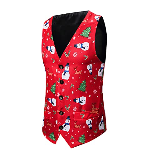 Weihnachtsweste Herren Weihnachten Anzugweste Lustig Weste Christmas Festlich Santa Party Hochzeit Ärmellose Slim Fit Fischgrätweste Anzug Weste Weihnachten Westen Vest Shirts Weihnachten Weste#4 von Generic