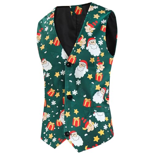 Weihnachtsweste Herren Weihnachten Anzugweste Lustig Weste Christmas Festlich Santa Party Hochzeit Ärmellose Slim Fit Fischgrätweste Anzug Weste Weihnachten Westen Vest Shirts Weihnachten von Generic