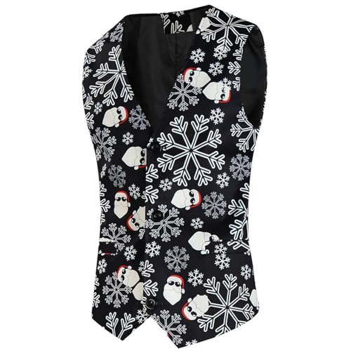 Weihnachtsweste Herren Weihnachten Anzugweste Lustig Weste Christmas Festlich Santa Party Hochzeit Ärmellose Slim Fit Fischgrätweste Anzug Weste Weihnachten Westen Vest Shirts Weihnachten von Generic