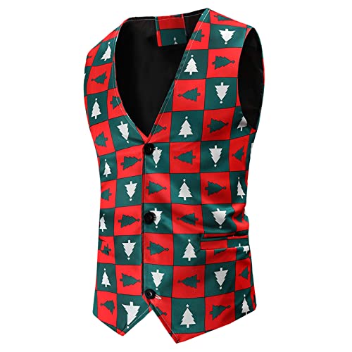 Weihnachtsweste Herren Weihnachten Anzugweste Lustig Weste Christmas Festlich Santa Party Hochzeit Ärmellose Slim Fit Fischgrätweste Anzug Weste Weihnachten Westen Vest Shirts Weihnachten von Generic