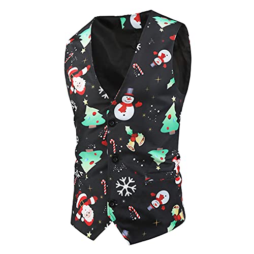 Weihnachtsweste Herren Weihnachten Anzugweste Lustig Weste Christmas Festlich Santa Party Hochzeit Ärmellose Slim Fit Fischgrätweste Anzug Weste Weihnachten Westen Vest Shirts Weihnachten von Generic