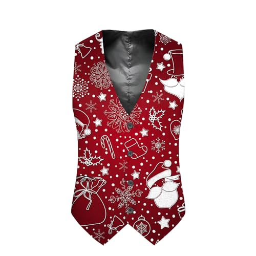 Weihnachtsweste Herren Lustig Christmas Festlich Santa Party Hochzeit Ärmellose Slim Fit Fischgrätweste Anzug Vest Shirts von Generic
