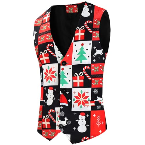 Weihnachtsweste Herren Weihnachten Anzugweste Lustig Weste Christmas Festlich Santa Party Hochzeit Ärmellose Slim Fit Fischgrätweste Anzug Weste Weihnachten Westen Vest Shirts Weihnachten von Generic