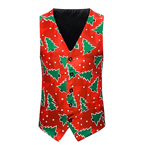 Weihnachtsweste Herren Weihnachten Anzugweste Lustig Weste Weihnachtsmotiven Thema Print Party Hochzeit Ärmellose Slim Fit Fischgrätweste Anzug Weste Weihnachten Pullunder Vest Jacke Mantel von Generic