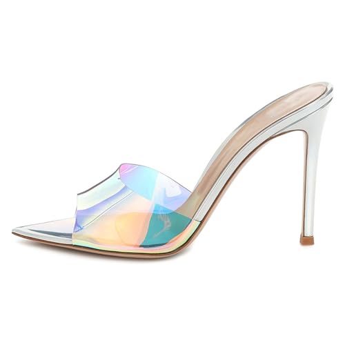 Weiß,38 EU,Damen Stiletto High Peep Open Pointed Toe Sandalen Pantoletten Schuhe PVC transparent Slip-on Slingback Heels Hausschuhe für Abend Party Abschlussball von Generic