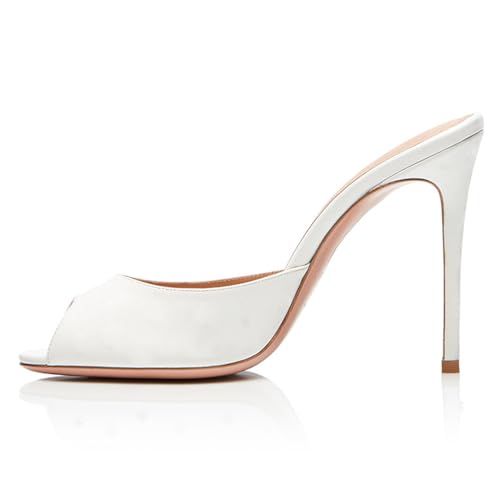 Weiß,38 EU,Damen Wildleder Stiletto High Heels Peep Open Toe Sandalen Pantoletten Schuhe Slingback Slip-on Hausschuhe für Abend Party Abschlussball von Generic