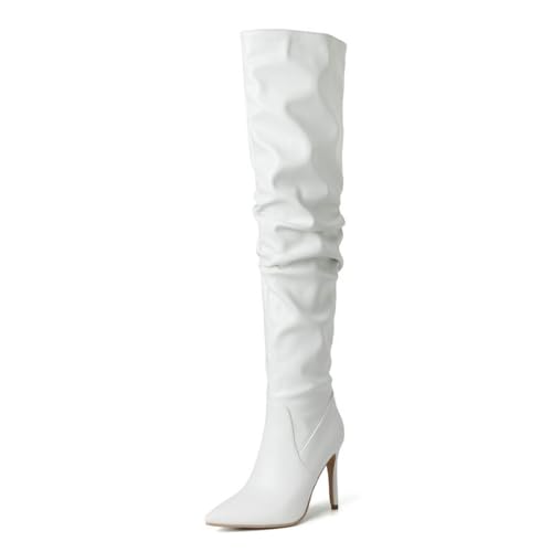 Weiß,40 EU,Overknee-Stiefel für Damen mit hohen Absätzen, spitzer Zehenpartie, Stiletto-Absatz, Lange Herbststiefel, elastischer Überziehstiefel, Party-Stil, Elegante Schuhe von Generic