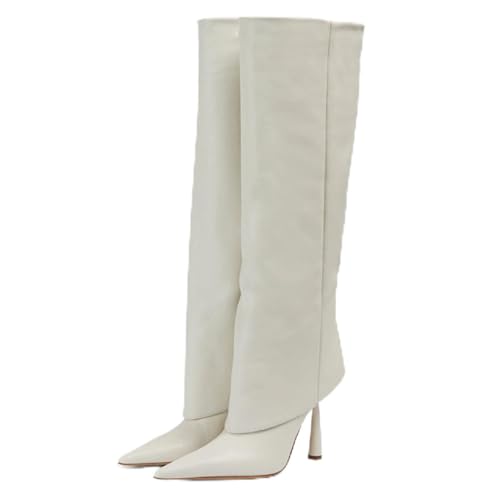 Weiß,42 EU,Damen-Stiefel mit Umschlag, spitzer Zehenbereich, Stiletto-Absatz, hoher Absatz, Schlangenmuster, modisch, bequem, Kleid, Schuhe mit breiter Wade Weiß,42 EU,Damen-Stiefel mit Umschlag, spitzer Zehenbereich, Stiletto-Absatz, hoher Absatz, Schlangenmuster, modisch, bequem, Kleid, Schuhe mit breiter Wade von Generic