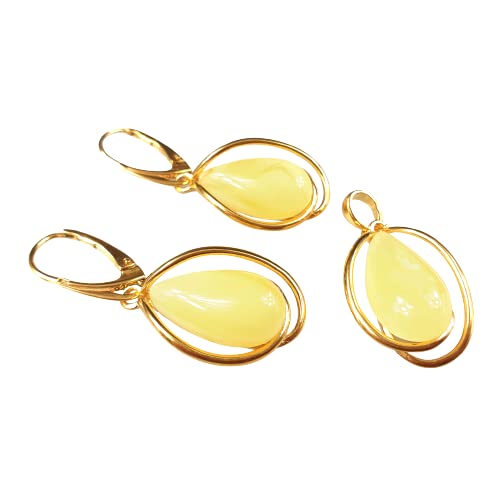 Weiss Bernstein Ohrringe Und Anhanger Set Echter Baltscher Bernsteinschmuck Bernsteinkette Ohrschmuch Ohrhanger von Generic