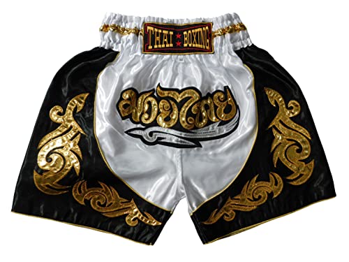 Weiß Sportliche Junior Short für Muay Thai Boxen - Ideale Kickboxen Hose für Jungen und Mädchen (Kinder)- Perfekt für Gym, Sport und Fitness (as3, Age, 4_Years, 6_Years, Regular) von Generic