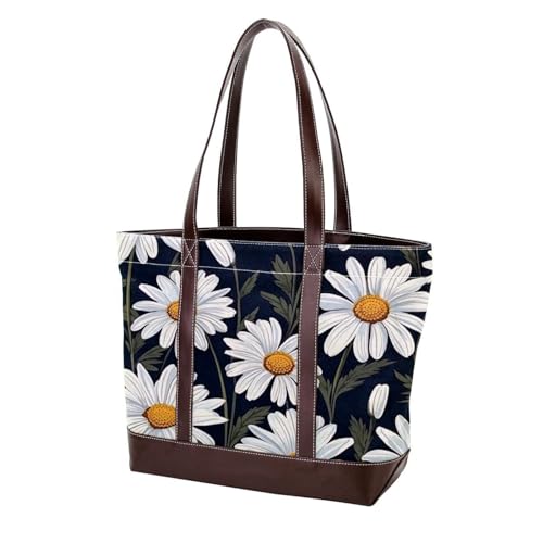 Weiße Gänseblümchen-254 modische gewaschene strapazierfähige Ledergeldbörse für Damen, mit Tragegriff oben, mit Taschen, Reißverschluss, Mehrfarbig 09, 33.8x12x31cm/13.3x4.7x12.2 in von Generic