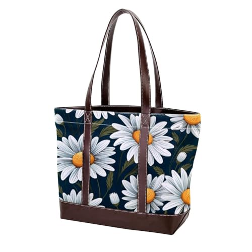 Weiße Gänseblümchen-287 modische gewaschene strapazierfähige Ledergeldbörse für Damen, mit Tragegriff oben, mit Taschen, Reißverschluss, Mehrfarbig, 10, 33.8x12x31cm/13.3x4.7x12.2 in von Generic