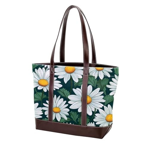 Weiße Gänseblümchen-287 modische gewaschene strapazierfähige Ledergeldbörse für Damen, mit Tragegriff oben, mit Taschen, Reißverschluss, Mehrfarbig 05, 33.8x12x31cm/13.3x4.7x12.2 in von Generic
