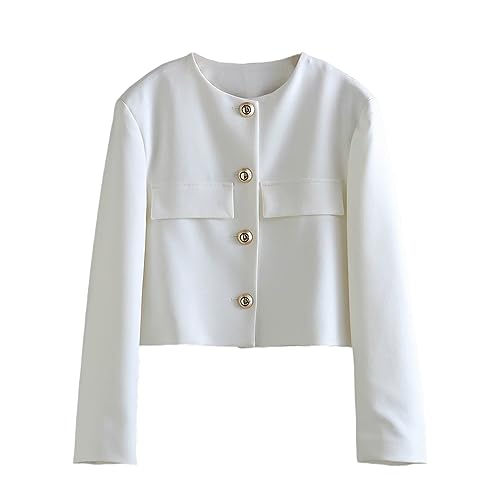 Weiße Kurzjacke Für Damen, Eleganter Blazer, Goldener Knopf, Schicker Damen-Langarm-High-Street-Mantel White M von Generic