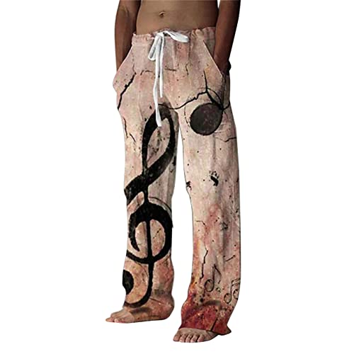 Weiße Leinenhose Herren Creme Audate: Leichte Sommerhose Herren Leinen Cargohose Mit Print Freizeithose Fashion Stoffhose Bequemer Trekkinghose Atmungsaktive Haushose Baggy Schnürhose Übergrößen von Generic