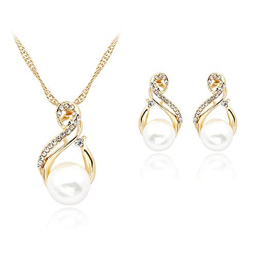 Weiße Perle Kristall Strass Anhänger Halskette Ohrringe Ohrstecker Schmuck-Set schönes Geschenk für Mädchen neu befreit und beliebt von Generic