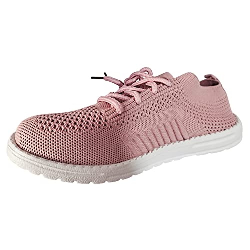 Weiße Sneaker Schuhe Damen High Einfache Damen-Schnürschuhe in Reiner Farbe, atmungsaktiv, mit Netzoberfläche, flach, weiche Sohle, große Sport-Freizeitschuhe Damenschuhe Gr. 39 (Pink, 39) von Generic