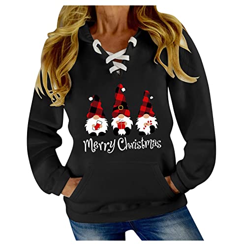 Weiße Weste Damen Damen Herbst Langarm Weihnachten Bedruckter Fleece Hoodie Sweatshirt Pullover Tops Bluse Batiken Mit Kindern (Black, XXL) von Generic