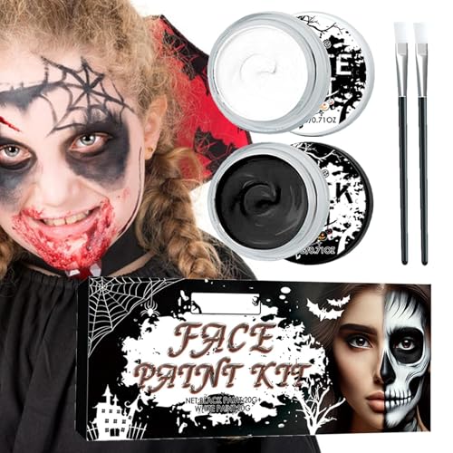 Weiße und schwarze Gesichtsfarbe | Professionelles Farbpaletten-Set mit Pinseln – Gesichtsfarbe mit großer Kapazität, Skelett-Vampir-Make-up-Kit für Erwachsene von Generic