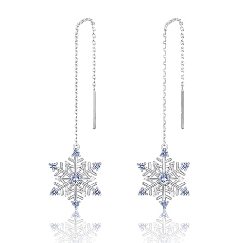 Weißvergoldete blaue Spinell-Schneeflocken-Tropfenohrringe | Winterliche Weihnachtsohrringe Frauen und Mädchen | Perfektes Schmuckgeschenk das Festival von Generic