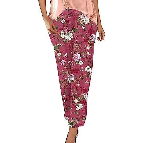 Weite Hose Damen Blumendruck Freizeithose Boho Strandhose Straight Bein Hosen Loose Haremshose Casual Bequeme Stoffhose Frauen Yogahose High Waist von Generic
