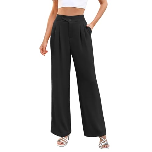 Weite Hose Damen High Waist Palazzo Hosen Anzughose Stoffhose Elegant Lässig Lockere Einfarbig Weites Bein Freizeithose Straight Leg Arbeitshose mit Taschen Schlaghose für Frauen von Generic