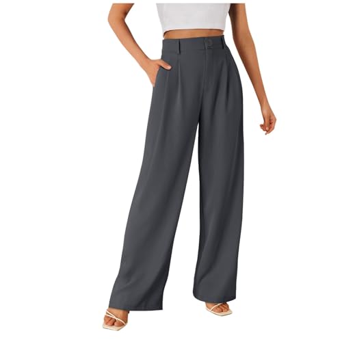 Weite Hose Damen High Waist Palazzo Hosen Anzughose Stoffhose Elegant Lässig Lockere Einfarbig Weites Bein Freizeithose Straight Leg Arbeitshose mit Taschen Schlaghose für Frauen von Generic