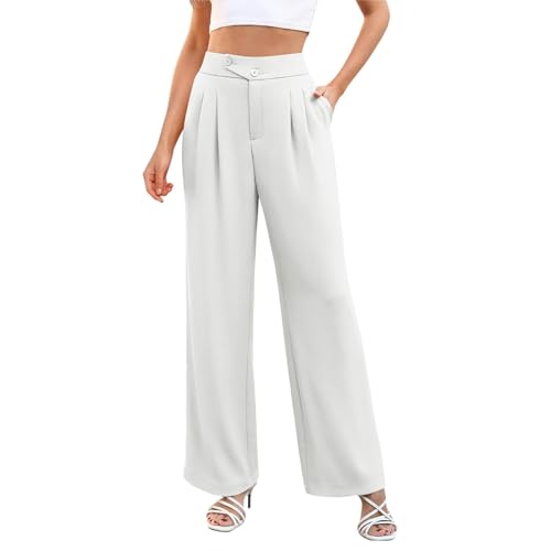 Weite Hose Damen High Waist Palazzo Hosen Anzughose Stoffhose Elegant Lässig Lockere Einfarbig Weites Bein Freizeithose Straight Leg Arbeitshose mit Taschen Schlaghose für Frauen von Generic