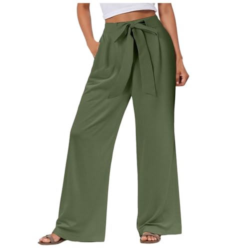 Weite Hose Damen Sommer Plissee Hose High Waist Leichte Sommerhose Luftige Palazzo Hose mit Taschen Hosenrock Lang Elegant Plisseehose Hosen Weite Lose Gerade Geschnitten Palazzo Hose Hohe Taille von Generic